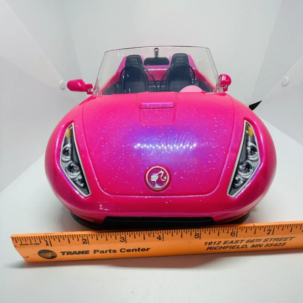 Mattel Barbie Convertible Plastic Push Car Pink‎ Sparkle & Black Interior 2016